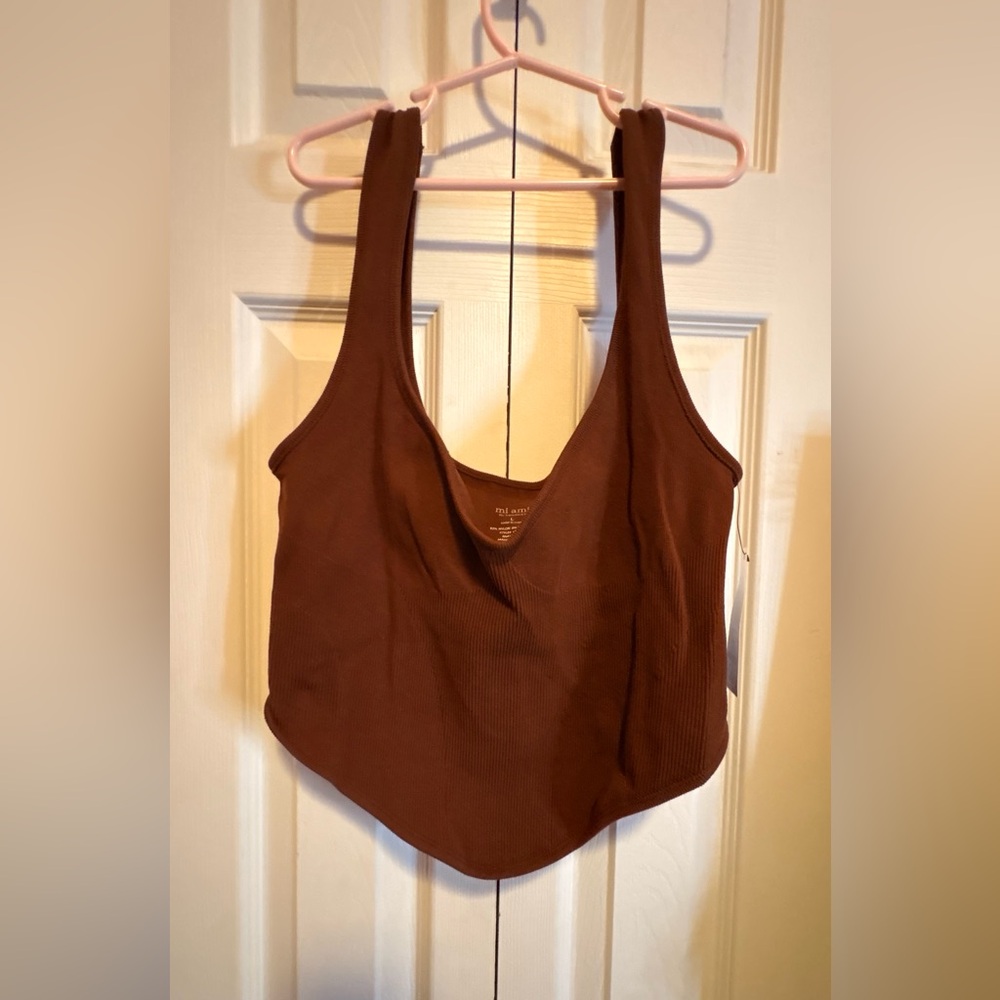 Francesca's Collections Brown Asymmetrical Cut Out Tank Top